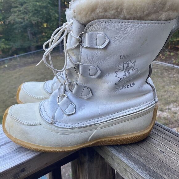 VTG Sorel Chugalug Leather Boots Size 8 Canada White Winter Wool Lined Women’s - Picture 10 of 10